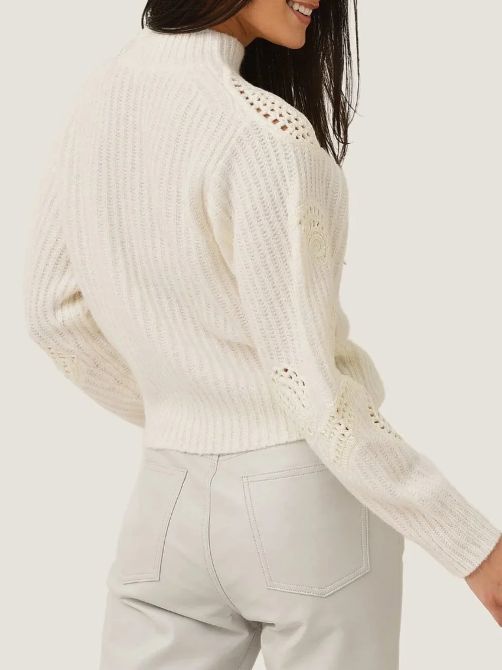 New Vince Crochet Shell Alpaca Wool Sweater Cream XL $525